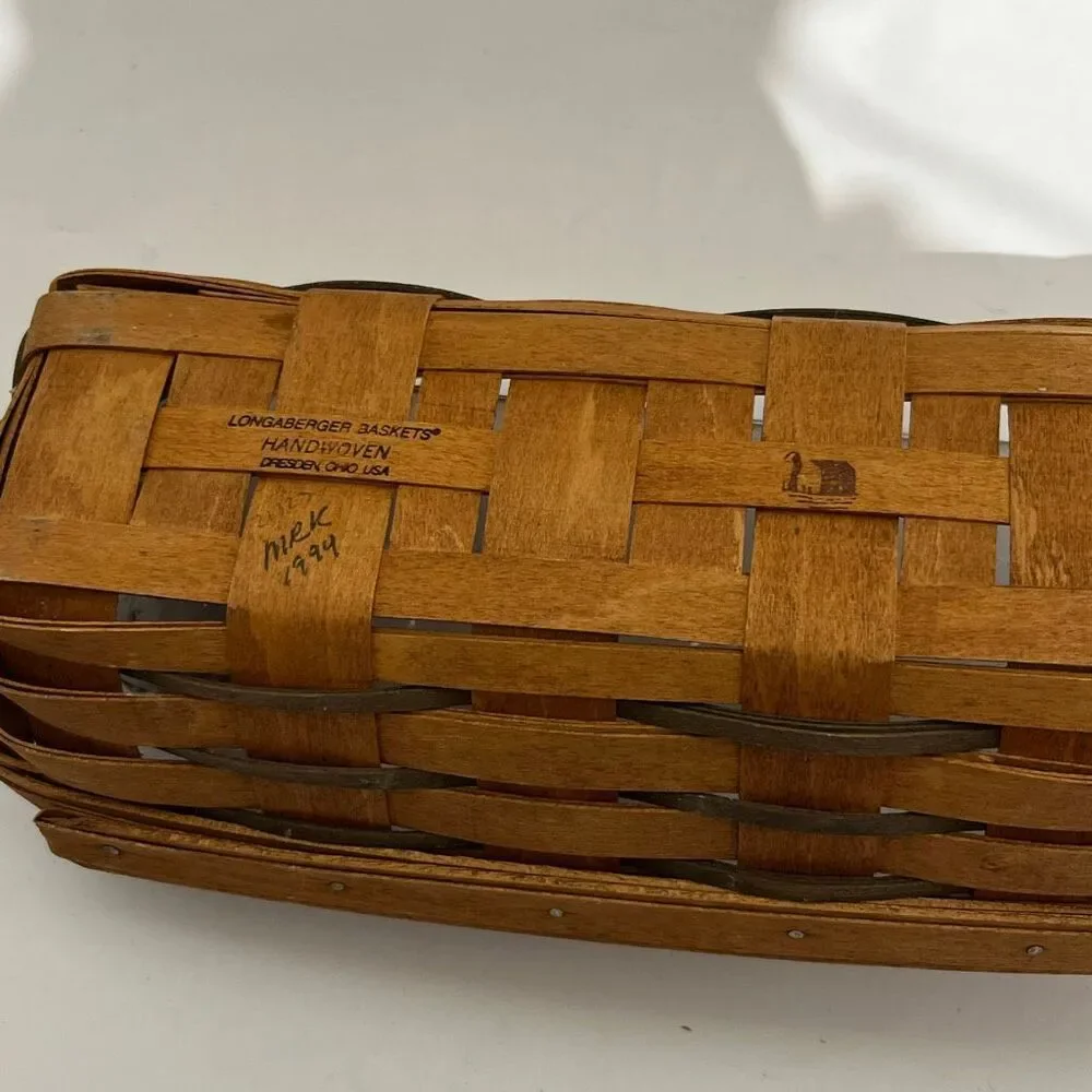 Longaberger Brown 2 Leather Handles Plastic Protector Breadstick Basket‎